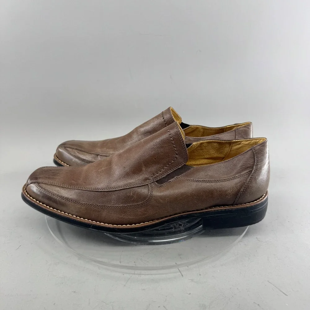 Sandro Moscoloni Mens Leather Slip On Loafers Square Toe Dress Shoes Brown 13D